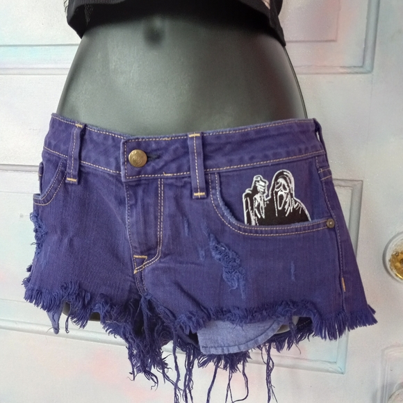 Custom RAGE Scream Ghostface wildfox super dope purple daisy Duke cutoffs! - Picture 7 of 14